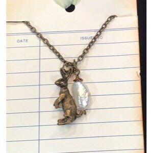Necklace Bunny Rabbit Fresh Water Pearl Boho 3D Mixed Media Hare USA